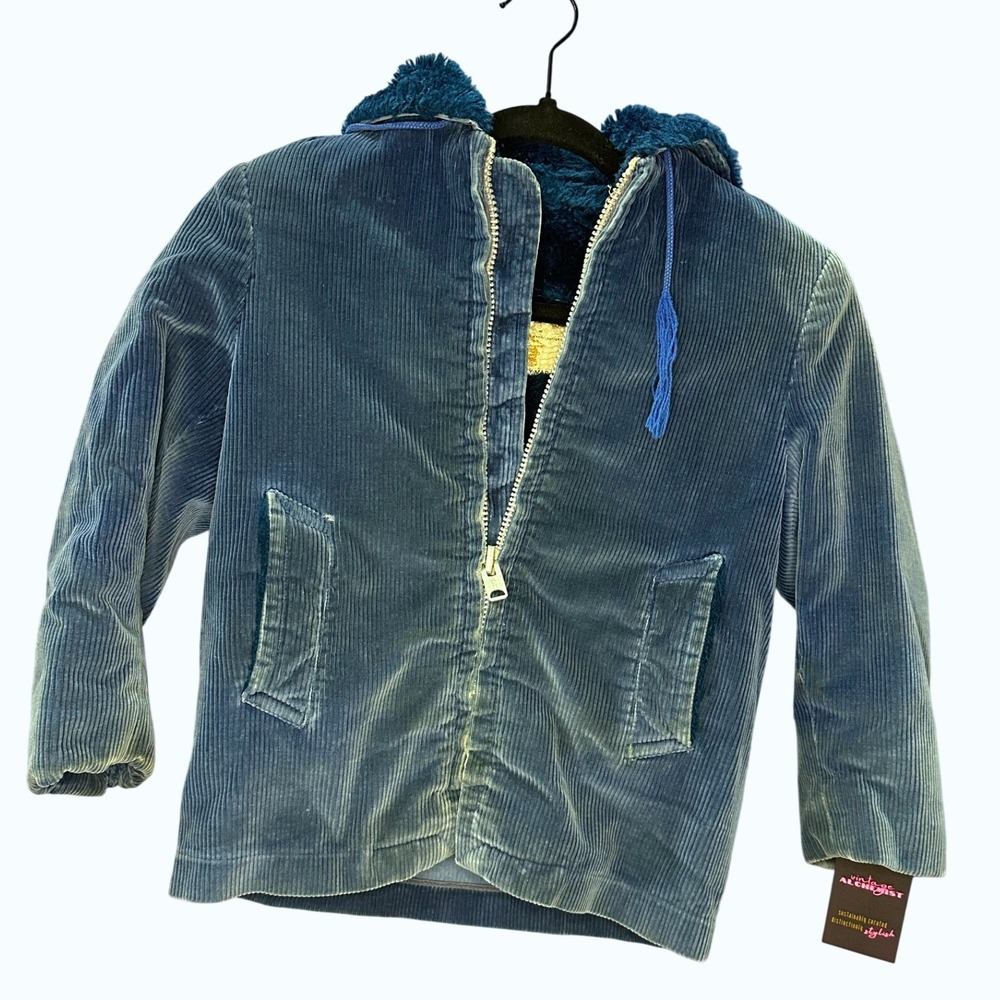 1970s Mighty-Mac Kids Corduroy Jacket Blue Lined Talon‎ Zip Vintage Split Hood 8